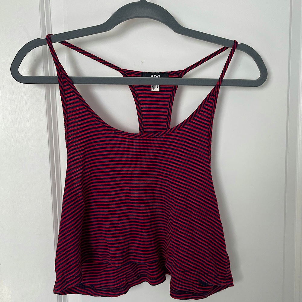 Navy blue & red BDG crop shirt. Worn ONCE. Great condition. Size M